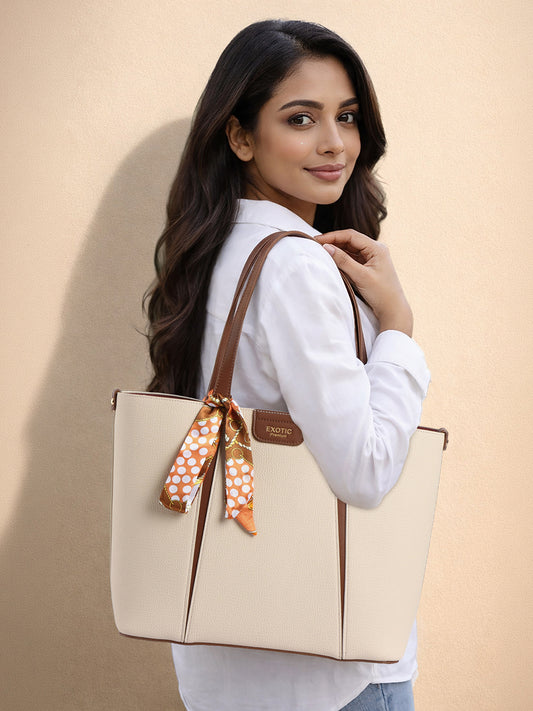 Exotic Premium Elvora Strand Structured Tote Bag (Off White)