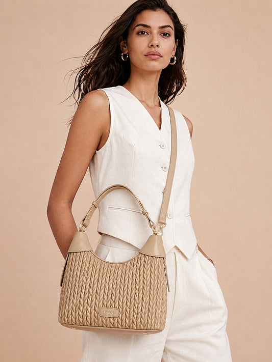 Exotic Elaris Quilted Hobo Shoulder Bag (Khaki)