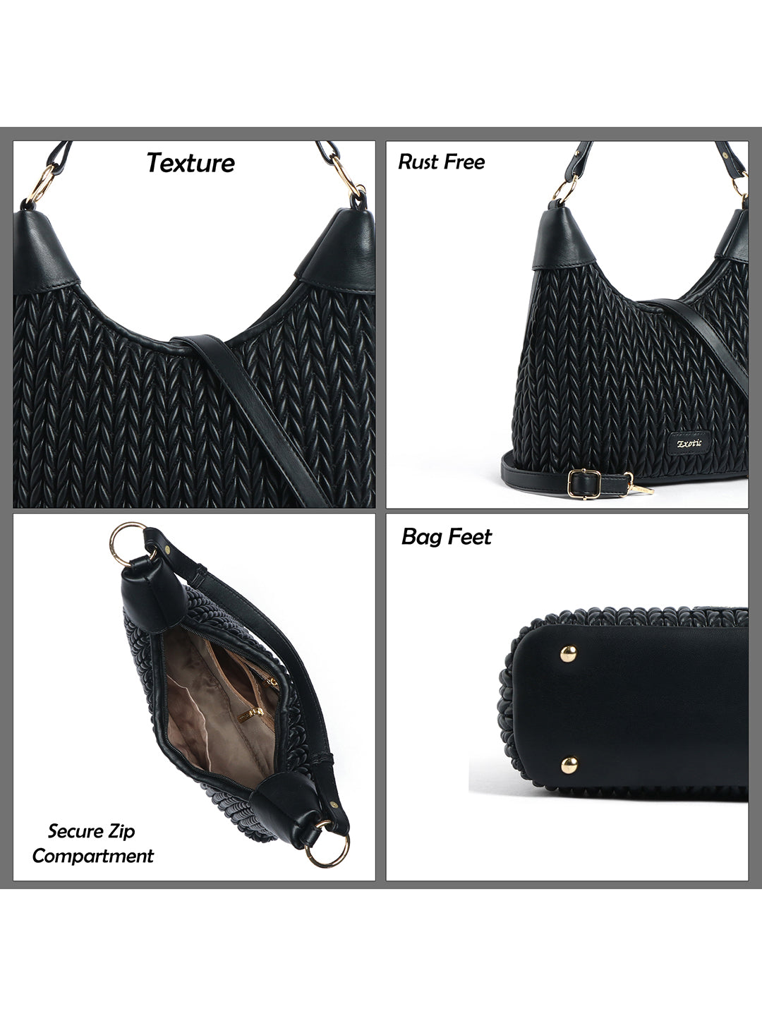 Exotic Elaris Quilted Hobo Shoulder Bag