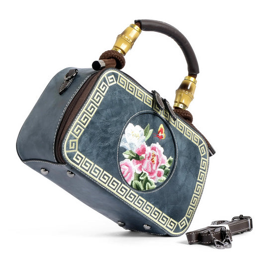 EXOTIC Bloom Embroidered Leather Handbag - exoticstore