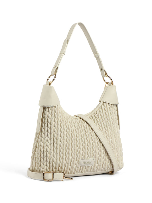 Exotic Elaris Quilted Hobo Shoulder Bag (Beige)