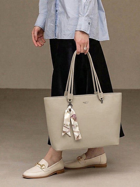 Exotic Celeste Structured Laptop Tote Bag (Beige)