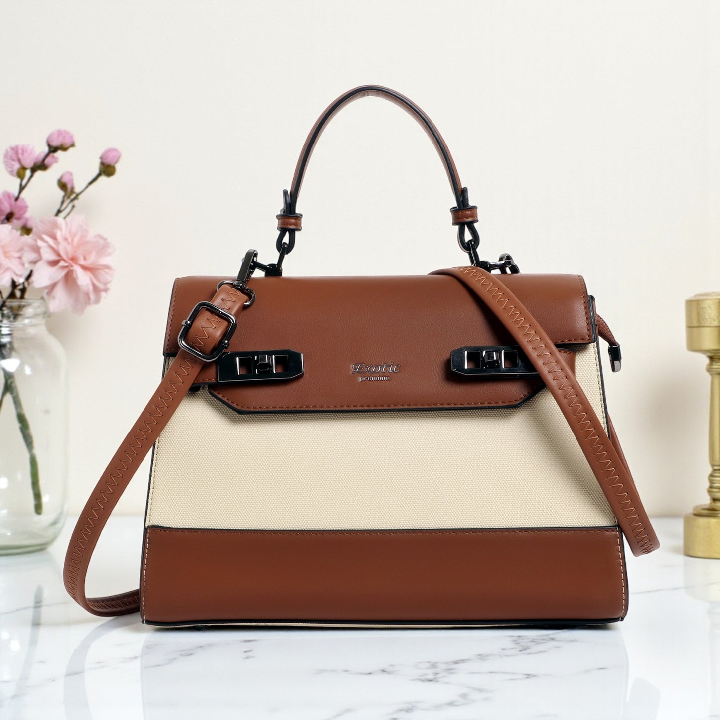 Exotic® Style and Look beautiful Texture Design Flap Closure Top Handle Hand Bag