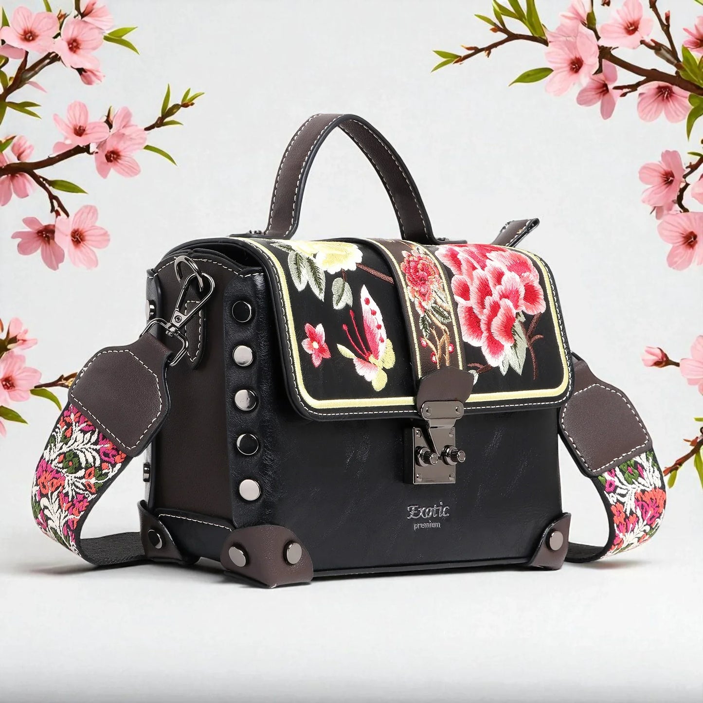 Exotic Embroidery Design Box type Shoulder Sling Bag For Women.