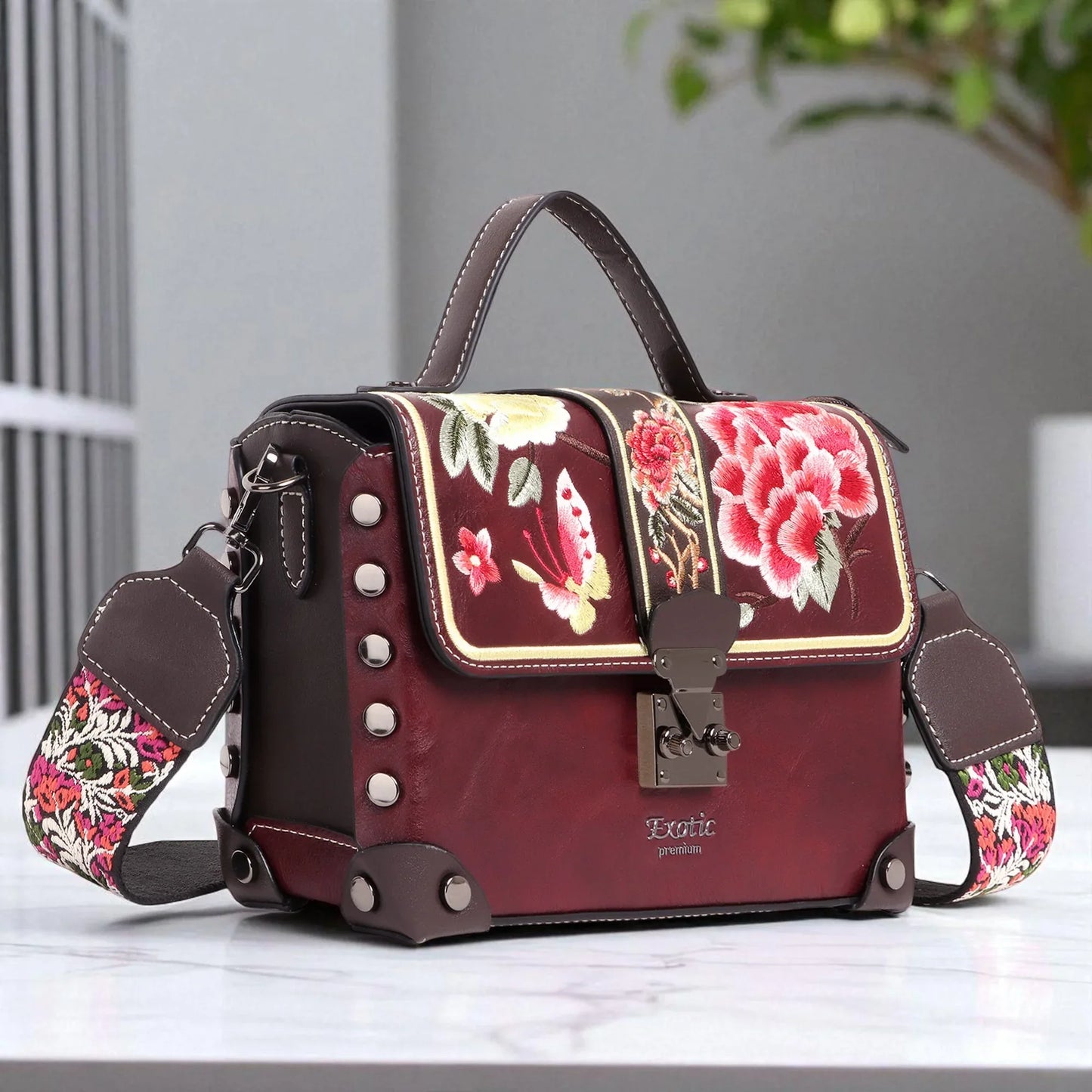 Exotic Embroidery Design Box type Shoulder Sling Bag For Women.