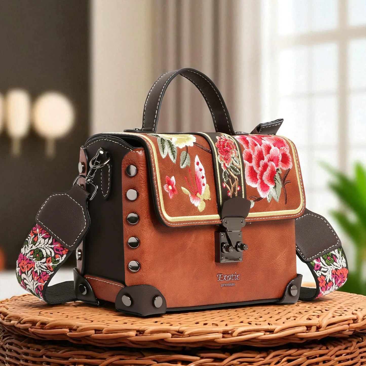 Exotic Embroidery Design Box type Shoulder Sling Bag For Women.