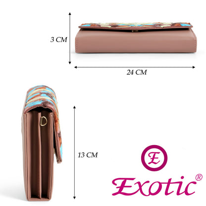 Exotic Women’s Embroidered Floral Wallet Clutch with Detachable Long Strap