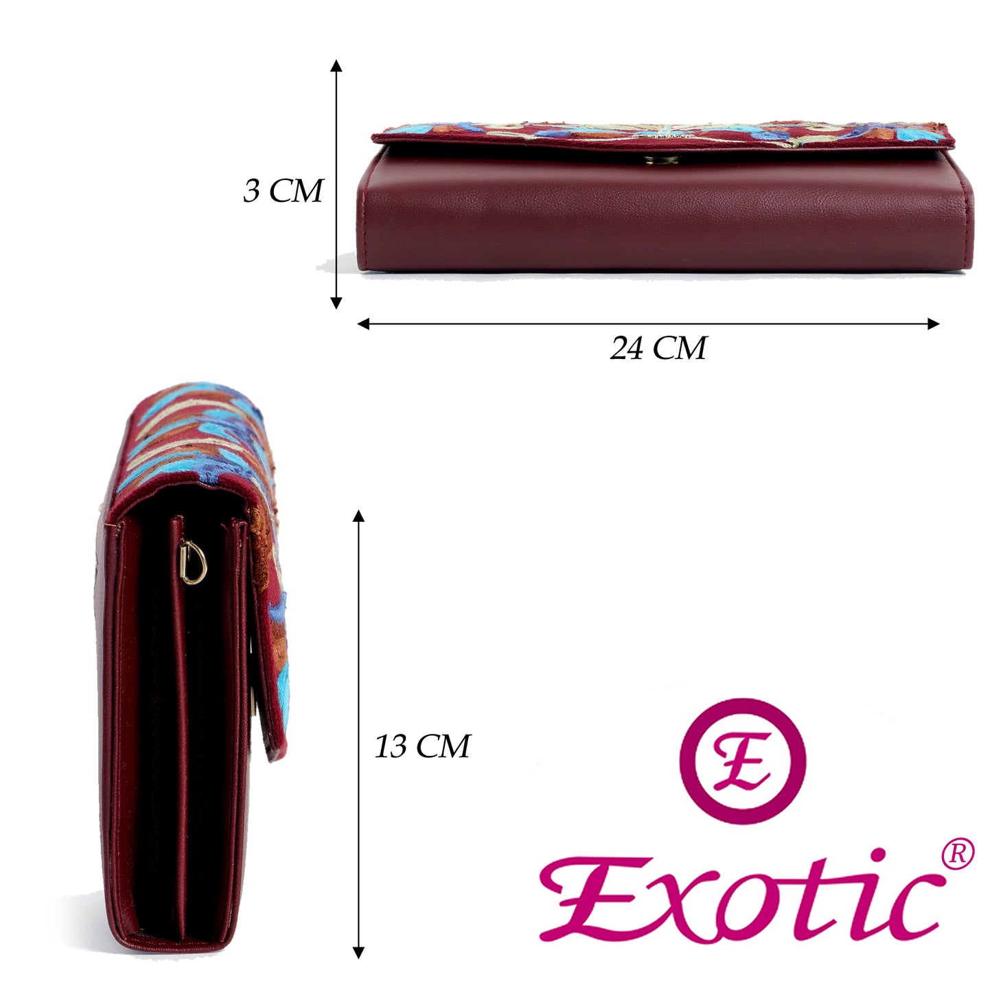 Exotic Women’s Embroidered Floral Wallet Clutch with Detachable Long Strap
