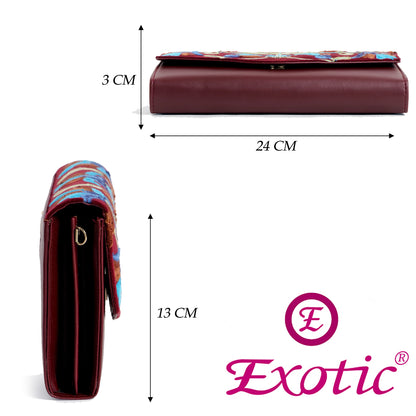 Exotic Women’s Embroidered Floral Wallet Clutch with Detachable Long Strap