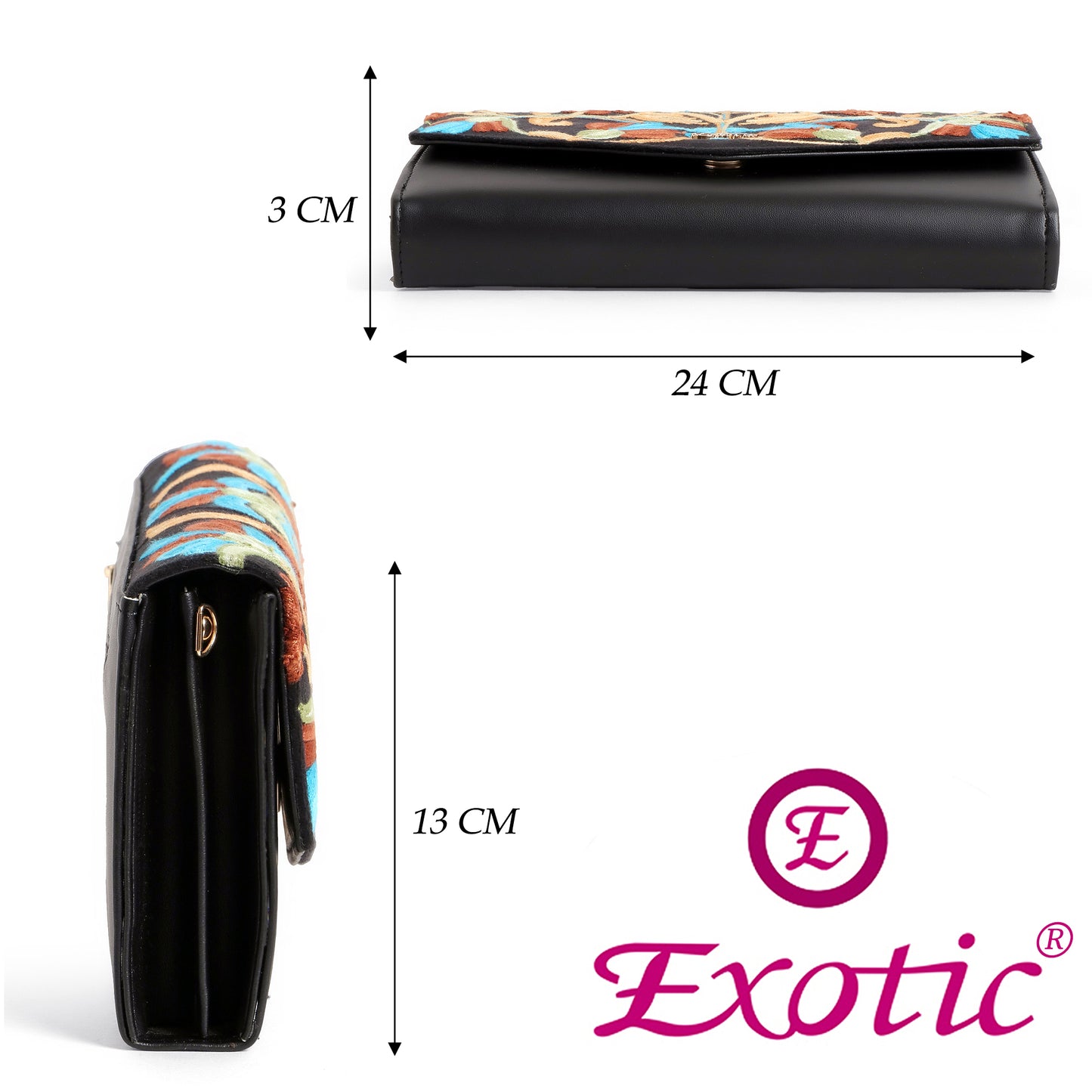 Exotic Women’s Embroidered Floral Wallet Clutch with Detachable Long Strap