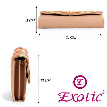 Exotic Women’s Embroidered Floral Wallet Clutch with Detachable Long Strap