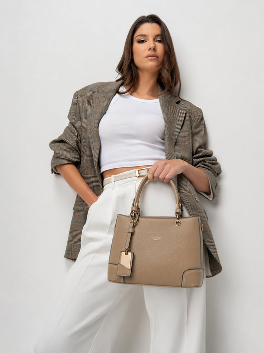 Exotic Caramel Edge Structured Handbag (Apricot)