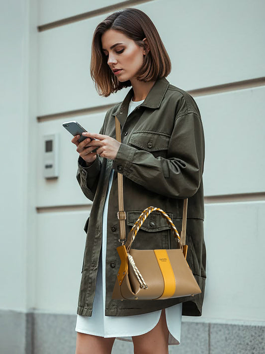 EXOTIC Noiré Twist Structured Handbag (Khaki)