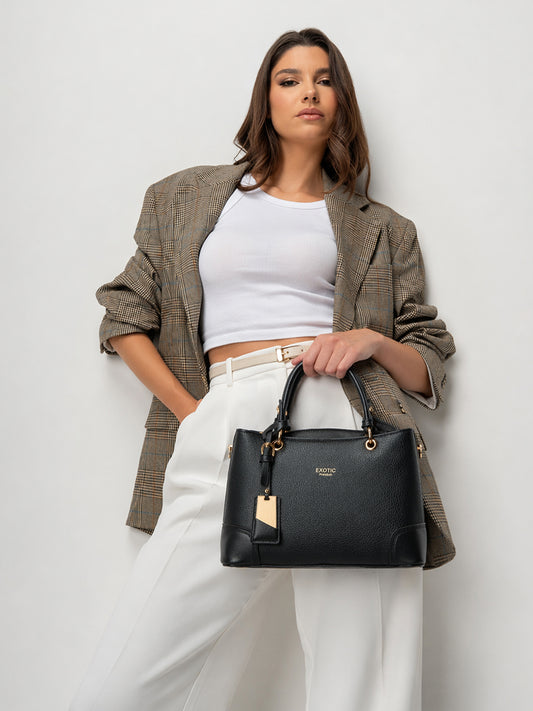 Exotic Caramel Edge Structured Handbag (Black)