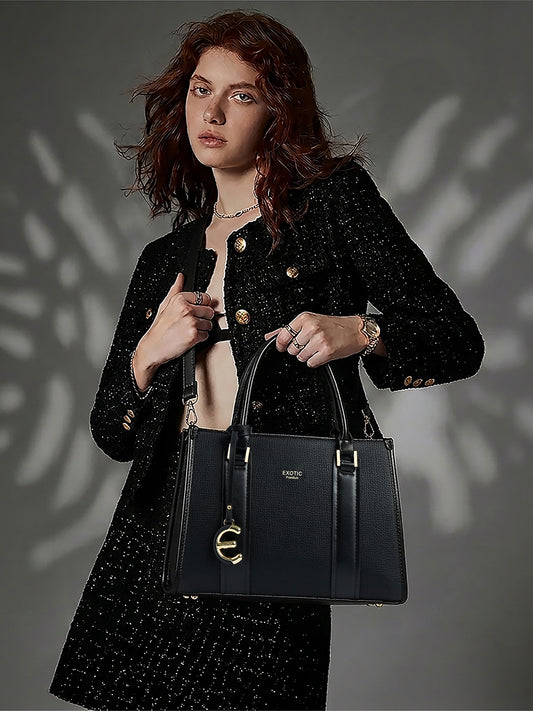EXOTIC Premium Orlina Duotone Structured Handbag (Black)
