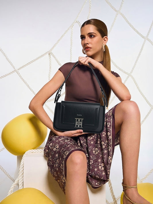 Exotic Ravelle Structured Shoulder Bag for Women (Black)