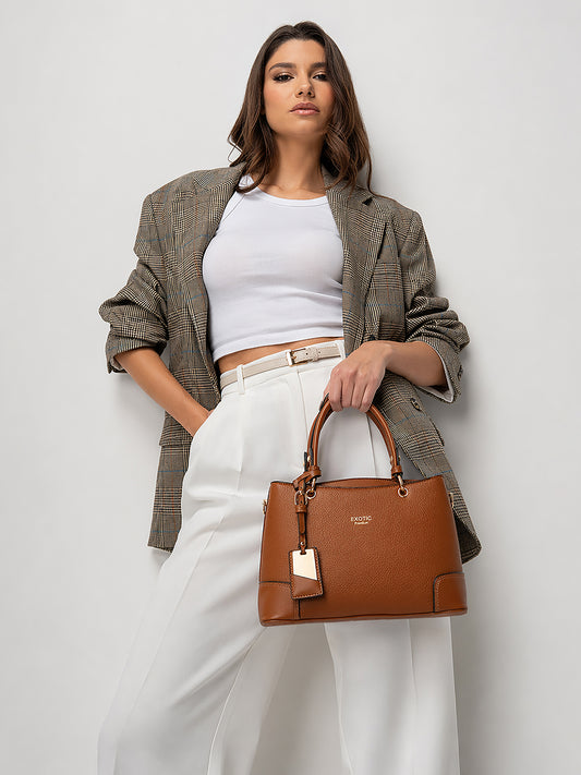Exotic Caramel Edge Structured Handbag (Brown)
