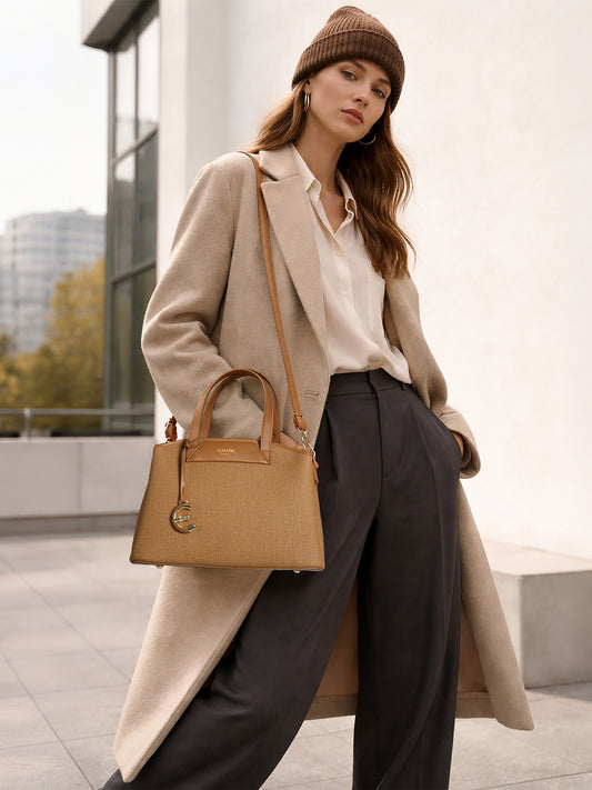 Exotic Evara Structured Satchel Handbags (Khaki)