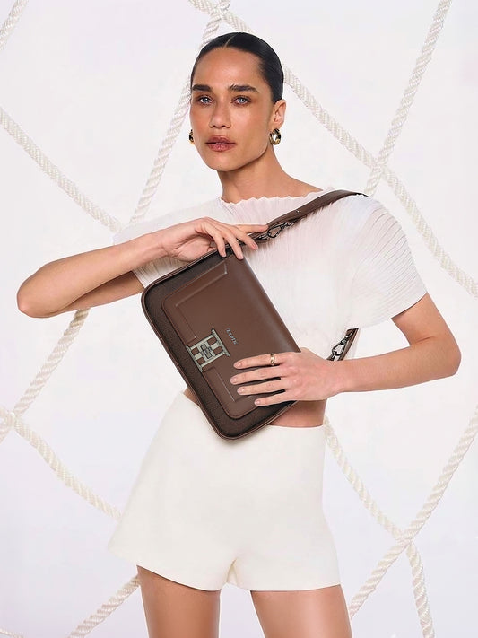 Exotic Ravelle Structured Shoulder Bag for Women (Coffee)