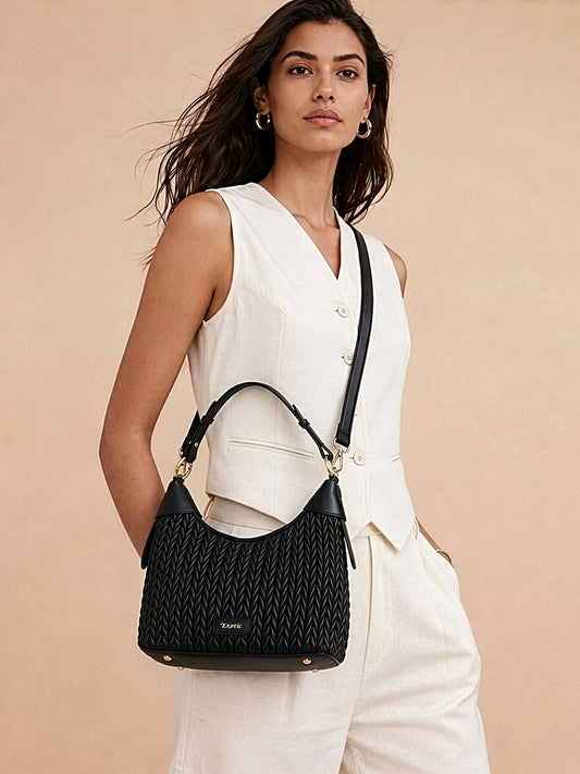 Exotic Elaris Quilted Hobo Shoulder Bag (Black)