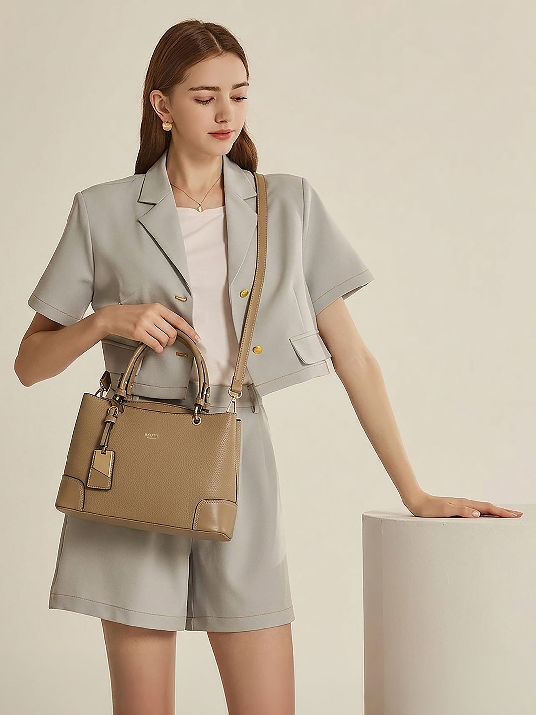 Exotic Caramel Edge Structured Handbag