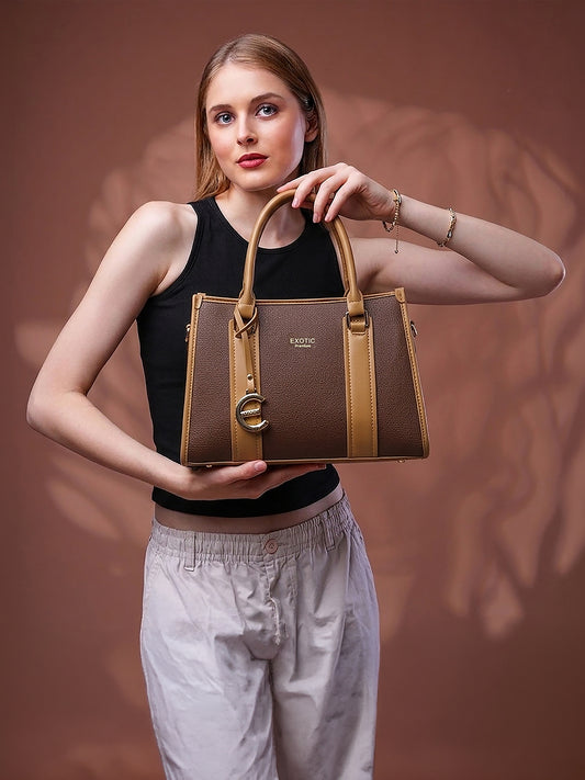 EXOTIC Premium Orlina Duotone Structured Handbag (Brown)