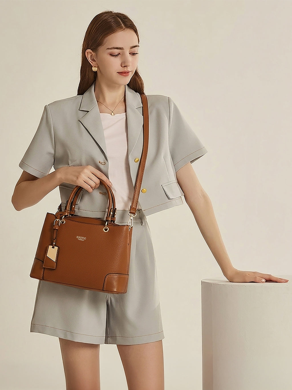 Exotic Caramel Edge Structured Handbag