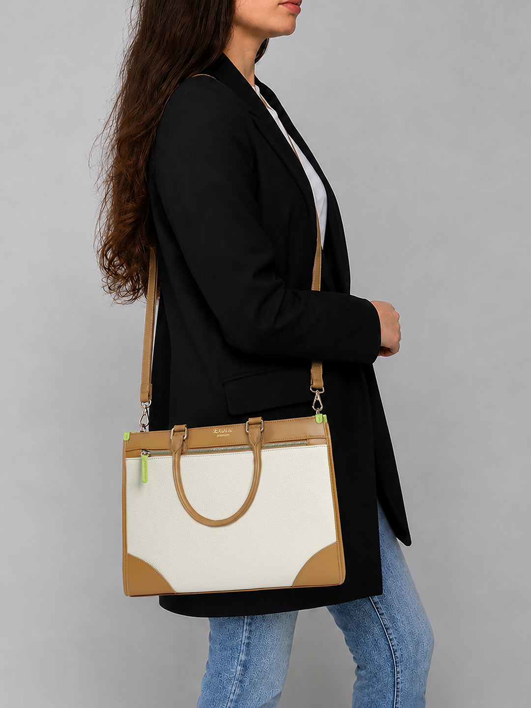 Exotic Alora Structured Tote Handbag Off White
