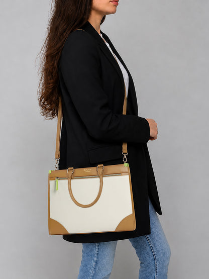 Exotic Alora Structured Tote Handbag Off White