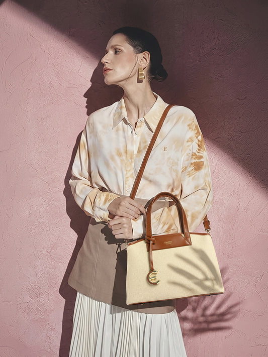 Exotic Evara Structured Satchel Handbags (Beige)