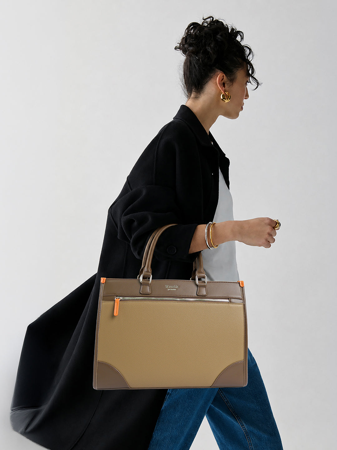 Exotic Alora Structured Tote Handbag Khaki