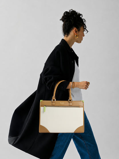 Exotic Alora Structured Tote Handbag Off White