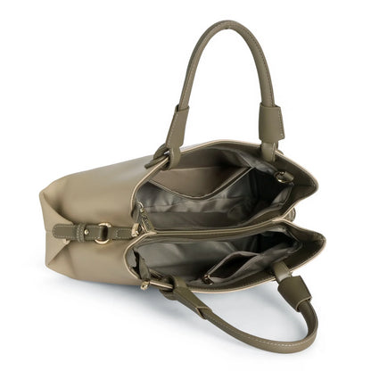 Exotic Premium Two-Tone Handbag | Beige & Olive Green Satchel Bag - exoticstore