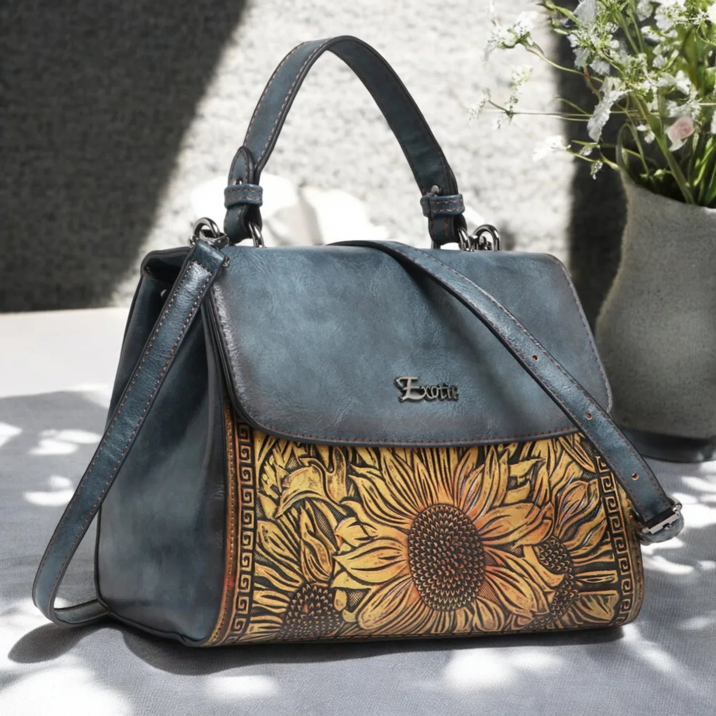 Exotic Sunflower Embossed Shoulder & Hand Tote Bag - exoticstore