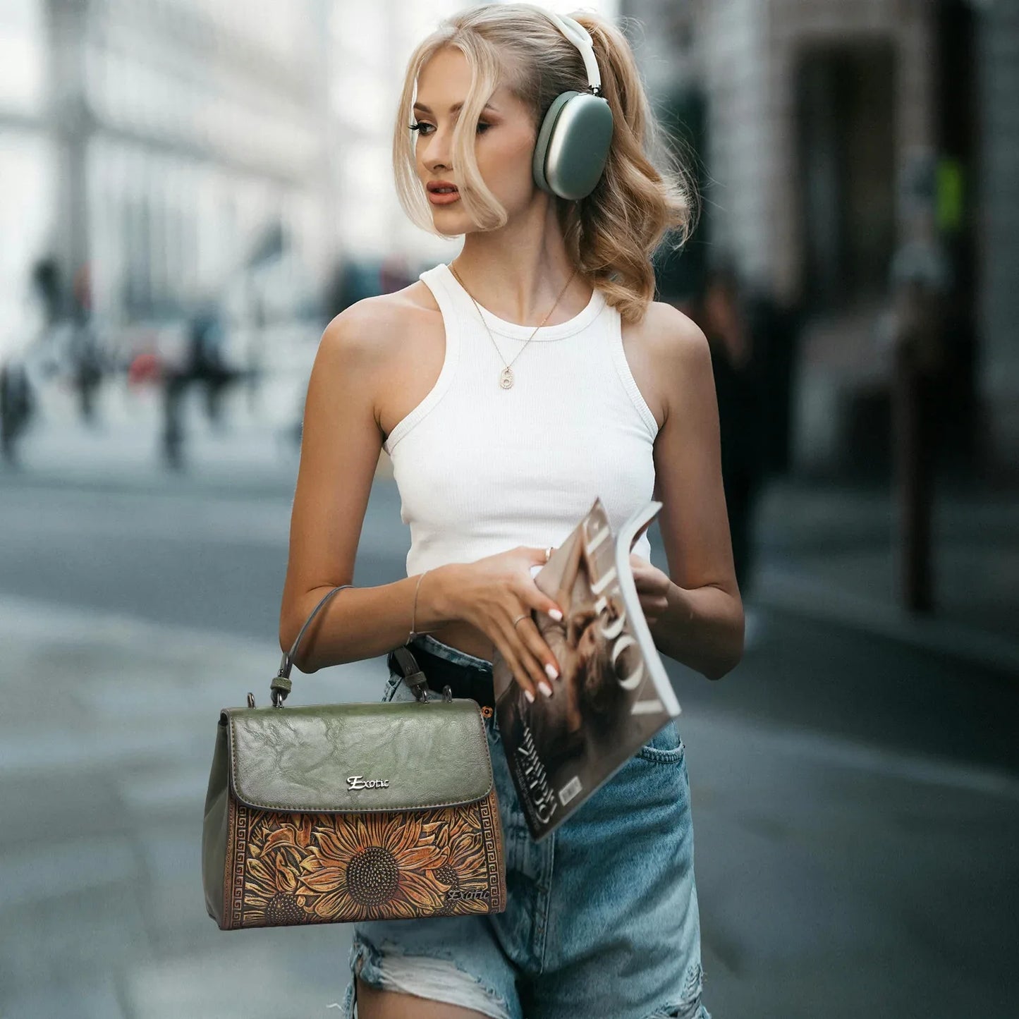 Exotic Sunflower Embossed Shoulder & Hand Tote Bag - exoticstore