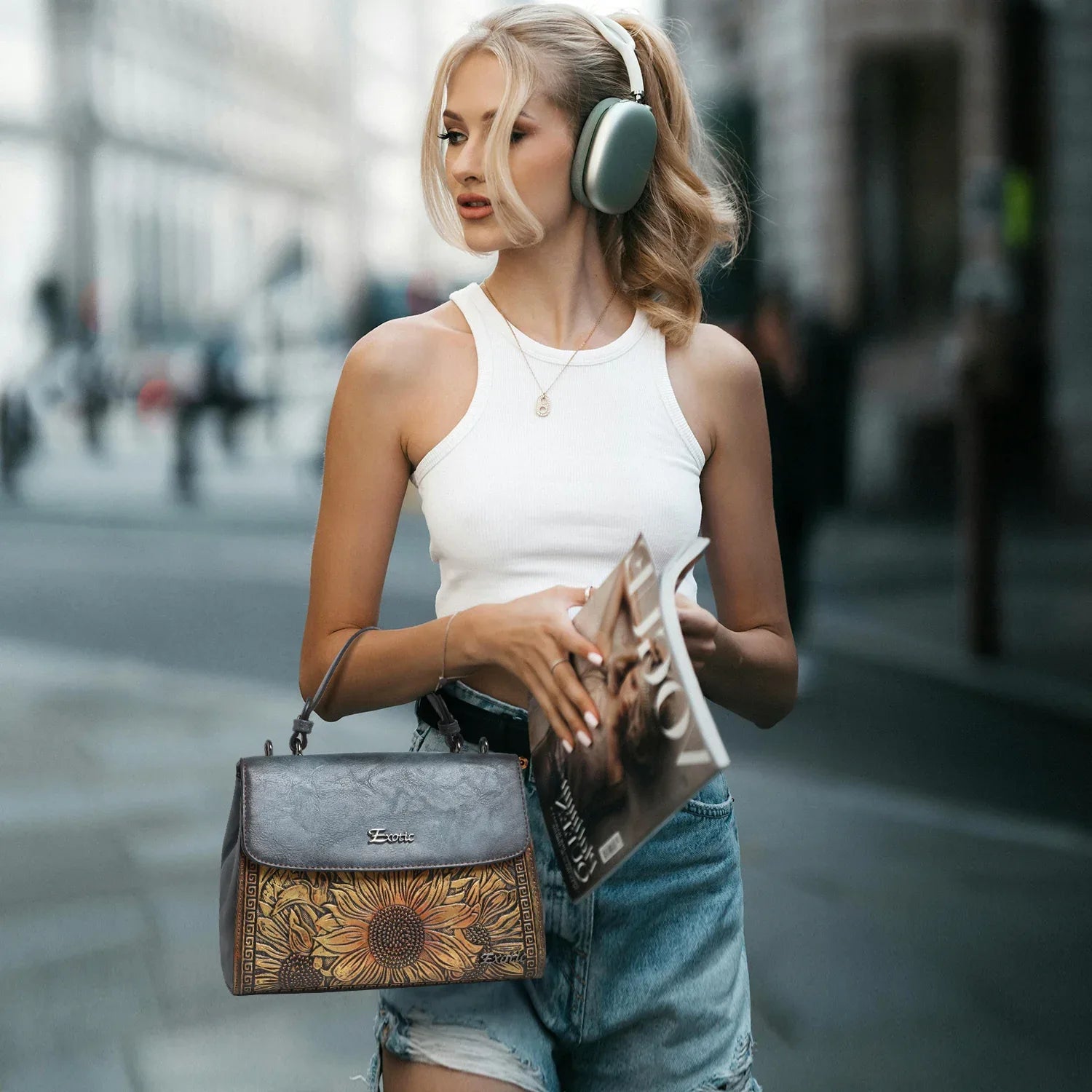 Exotic Sunflower Embossed Shoulder & Hand Tote Bag - exoticstore