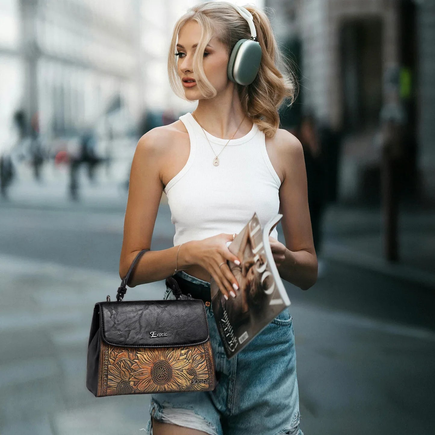 Exotic Sunflower Embossed Shoulder & Hand Tote Bag - exoticstore