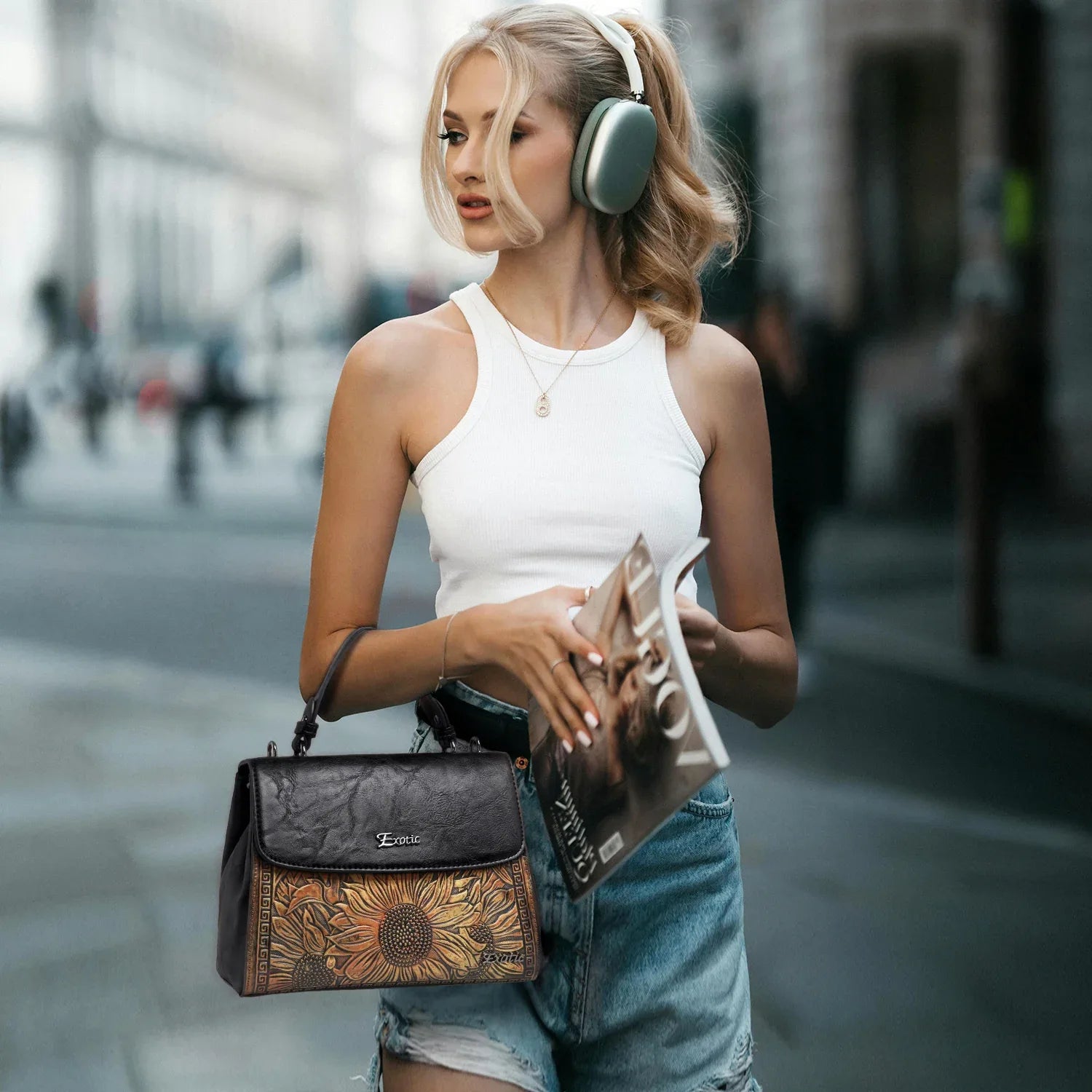 Exotic Sunflower Embossed Shoulder & Hand Tote Bag - exoticstore