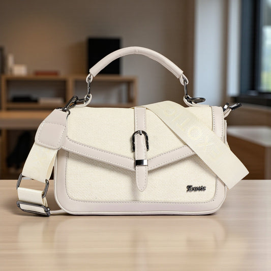 Exotic Denim Textured Cross Body & Handheld Bag (Beige)