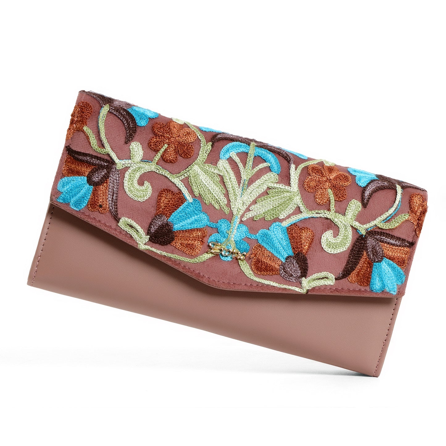 Exotic Women’s Embroidered Floral Wallet Clutch with Detachable Long Strap