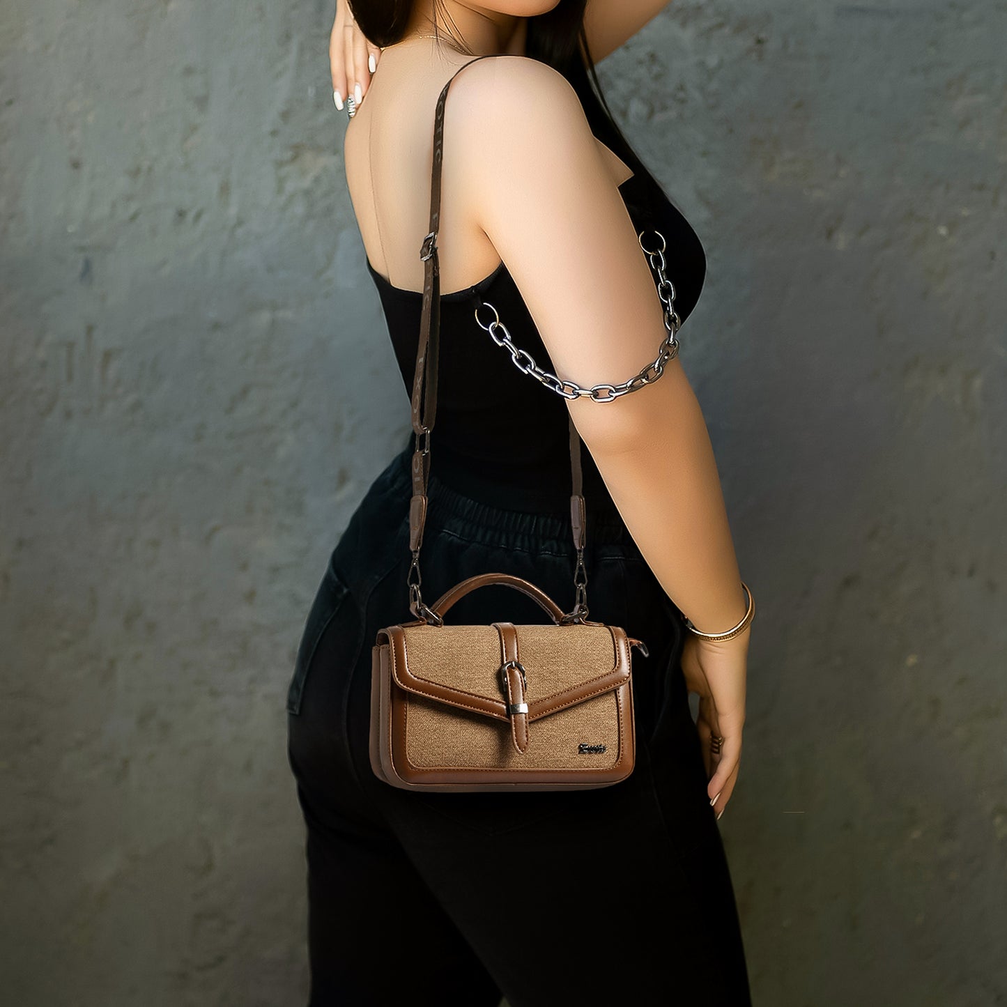 Exotic Denim Textured Cross Body & Handheld Bag