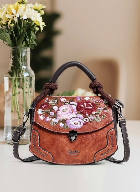 Exotic Satchel Vintage Retro Embroidery Floral Sling Bag.