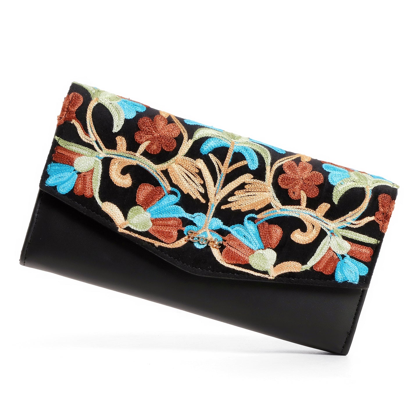 Exotic Women’s Embroidered Floral Wallet Clutch with Detachable Long Strap