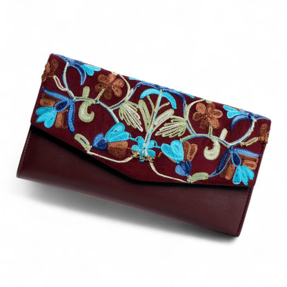 Exotic Women’s Embroidered Floral Wallet Clutch with Detachable Long Strap
