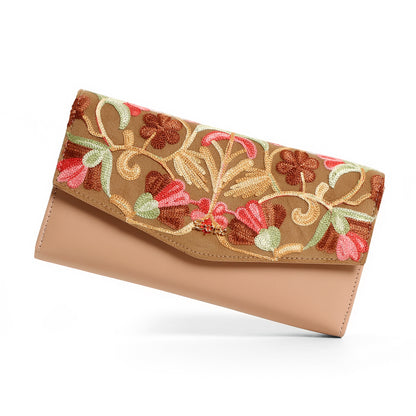 Exotic Women’s Embroidered Floral Wallet Clutch with Detachable Long Strap