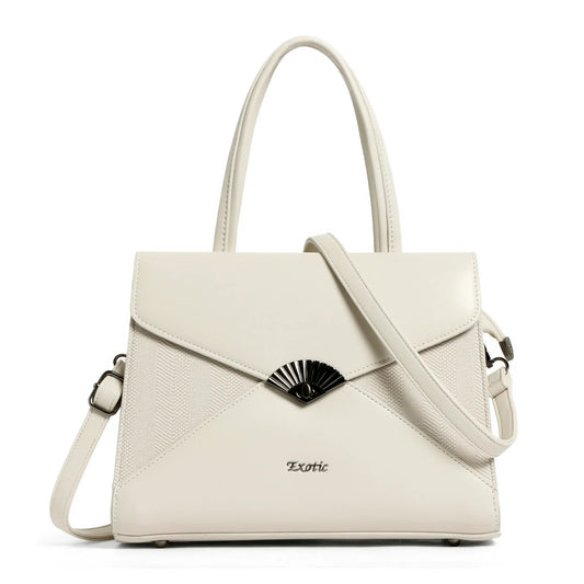 Exotic Elegance Beige Textured Envelope-Style Handbag - exoticstore