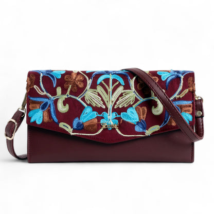 Exotic Women’s Embroidered Floral Wallet Clutch with Detachable Long Strap