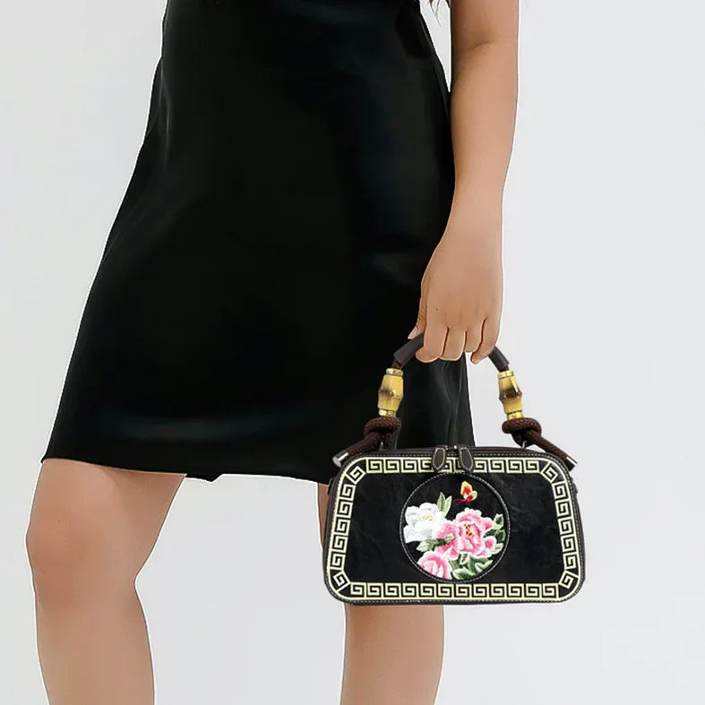 EXOTIC Bloom Embroidered Leather Handbag - exoticstore