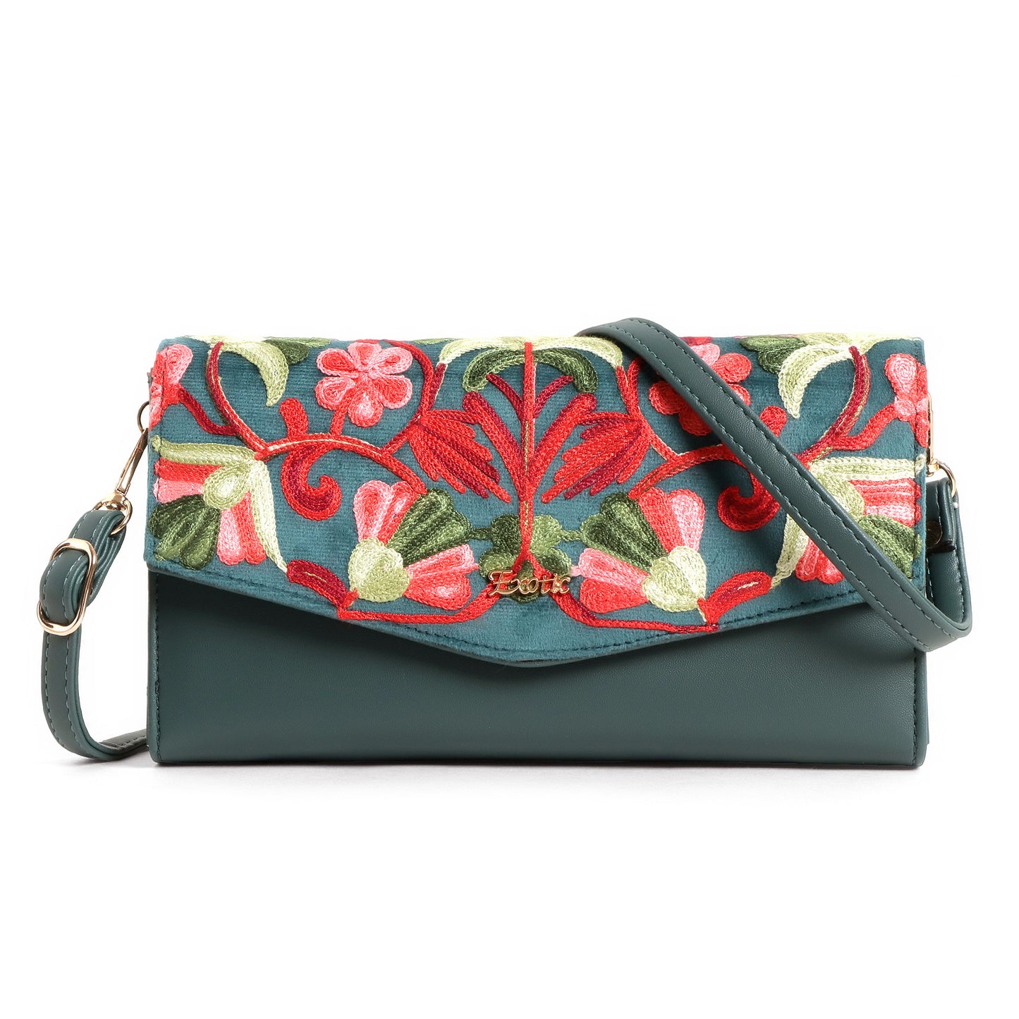 Exotic Women’s Embroidered Floral Wallet Clutch with Detachable Long Strap