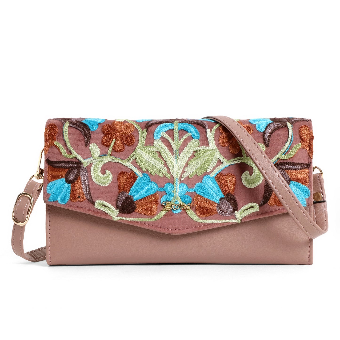 Exotic Women’s Embroidered Floral Wallet Clutch with Detachable Long Strap